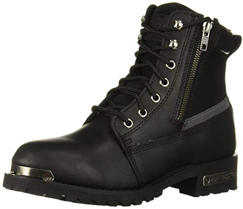 Ad Tec Men's Double Side Zipper, Reflective Riding Boot Full Grain Black Leather