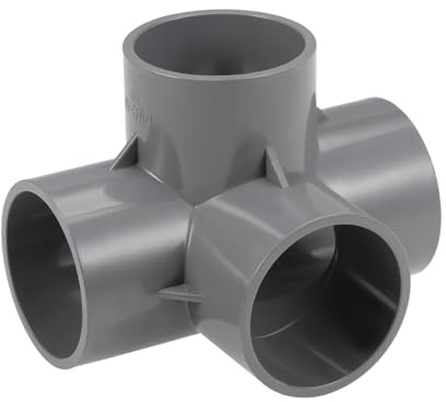 sourcing map 4 Vías PVC Conector 50mm Interior Diámetro, 2 Piezas Codo PVC de 90 Grados de Forma en T para Tubería de Agua, Reductor de Tubería de Acoplamiento, Gris