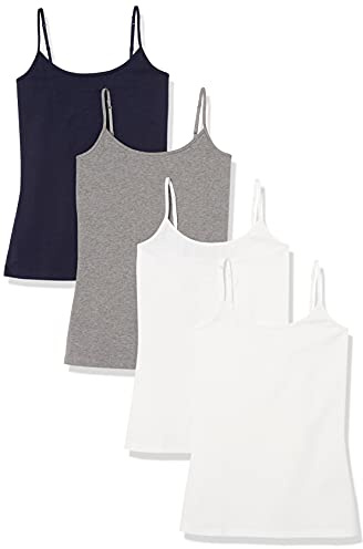 Amazon Essentials Canottiera da Donna Slim Fit, Confezione da 4, Grigio Scuro mélange/Blu Navy/Bianco, M