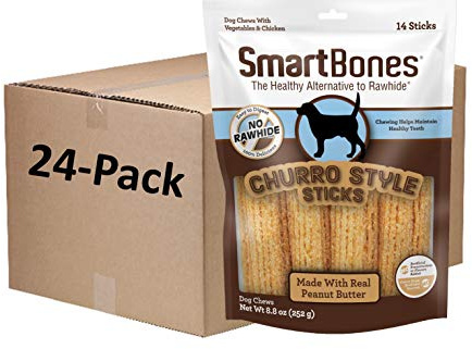 SmartBones Churro-Style Sticks 14 Count, Made with Real Peanut Butter, Rawhide-Free Chews for Dogs