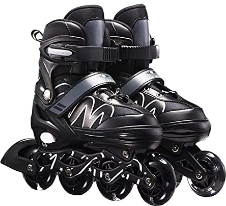 RUSTOO Verstellbare Inlineskates Jungen und Mädchen, geeignet Outdoor und Indoor, ideal Jungen/Mädchen/Jugendliche/Erwachsene/Anfänger, Schwarz/Blau/Rot/Rosa, 24-36