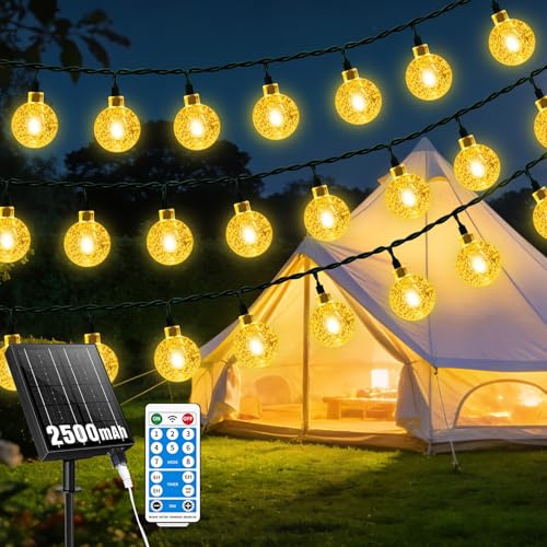 RJEDL Solar Fairy Lights, 11M/36ft 60LED Outdoor Fairy Lights Solar Powered Waterproof 8 Modes with Remote Control Solar Outdoor StringLights for Garden Gazebo Festival (Warm White)
