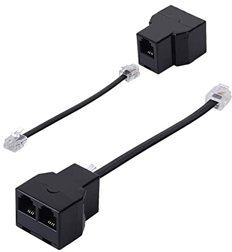 2 Pack Telefono RJ11 6P4C Adapter a 2 Vie, RJ11 6P4C Maschio a Converter Female Con 5 Pollici Cable, Adapter a Wallet Jack Splitter für Festleitung