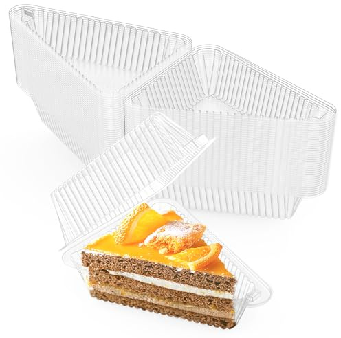 Goiio 100 Pieces Cake Slice Plastic Containers, 4.33 Inches Hinged Lid Cheese cake Container, for Home, Bakery and Cafe