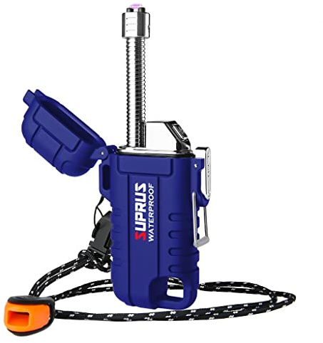SUPRUS Windproof Waterproof LED Rechargeable USB C Candle Lighter Outdoors Blue