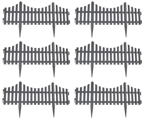 Tradineur - Pack de 6 Vallas de plásticos Decorativas de jardín - Borde para cespéd, Plantas, Flores, decoración de Exterior - N.º 5-32,5 x 60 x 0,7 cm - Color Gris Oscuro