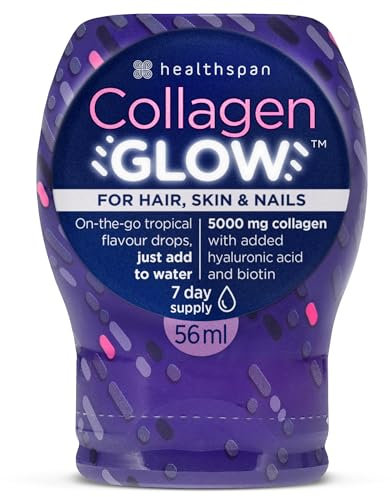 Healthspan Collagen Glow 5,000mg | Passion Fruit Flavoured Drink | for Beautiful Hair, Radiant Skin and Strong Nails | with Hyaluronic Acid, Biotin, Selenium & Vitamin (7 Day Supply)