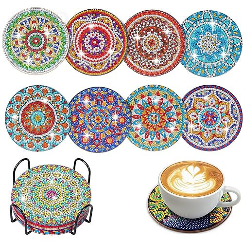 YOTOYOU Diamond Painting Untersetzer DIY Mandala 8 Set mit Halter 5D Diamond Painting Erwachsene Diamant-Malsets, zum Basteln Erwachsene