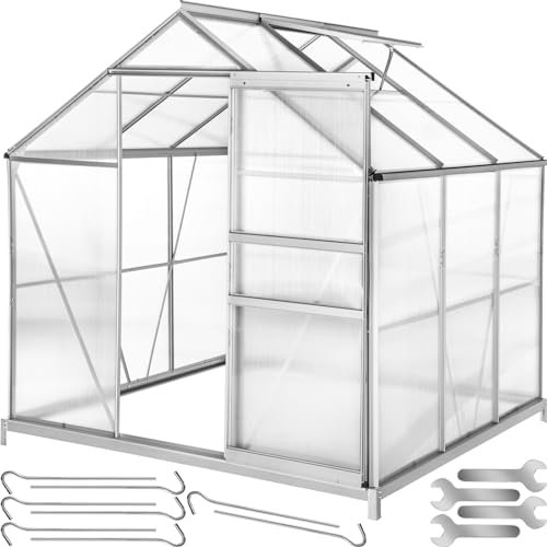 tectake® Serre de Jardin avec Base en Aluminium Polycarbonate pour Potager Exterieur Serre de Jardin pour Hivernage Tente Abri pour Les Plantes Serre à semis Jardinage - 190x185x195 cm