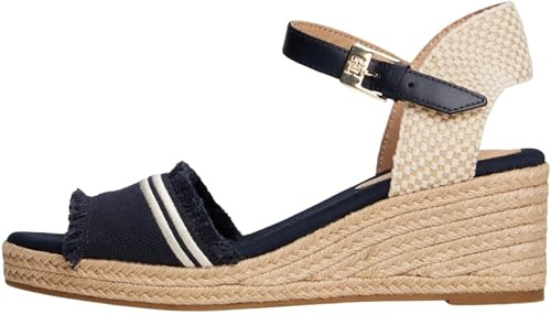 Tommy Hilfiger Alpargatas con cuña Mujer Fringe Canvas con tacón de cuña, Azul (Space Blue), 37