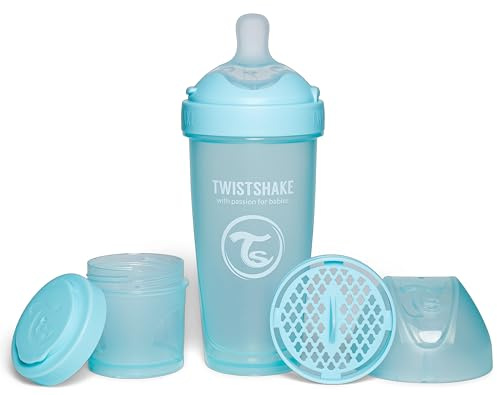 Twistshake Pro Double Biberon Anti-colique avec Récipient à lait en Poudre et Mélangeur - 330 ml | Mamelon en Silicone à Débit Rapide | Sans BPA | Convient aux Bébés à Partir de 4 Mois | Bleu