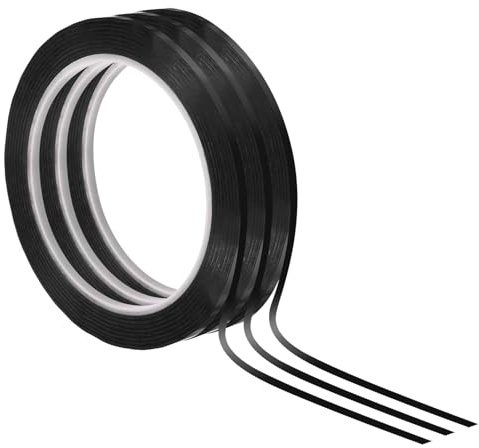 PATIKIL Vitt väggband 2 mm x 66 m, 3-pack tunt whiteboardband för grafiskt diagram markering gör-det-själv-konst, svart