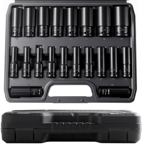 Camiraft 1/2 Deep Socket Set - 20PCS CR-V Impact Socket Set 8-32mm Sockets for Automotive & Industrial Use | Tackles Smaller Electrical Bolts and Larger Industrial Nuts Missed by 10-24mm Sets