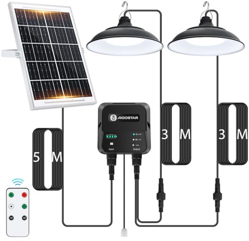 Aigostar-Lampada Solare da Esterno con Telecomando，Cavo da 11 M，Batteria di Capacità da 6000 mAh，Lampadario Solari con Corda di Trazione，IP65 Impermeabile per Interno/Esterno，Campeggio，2 lampade