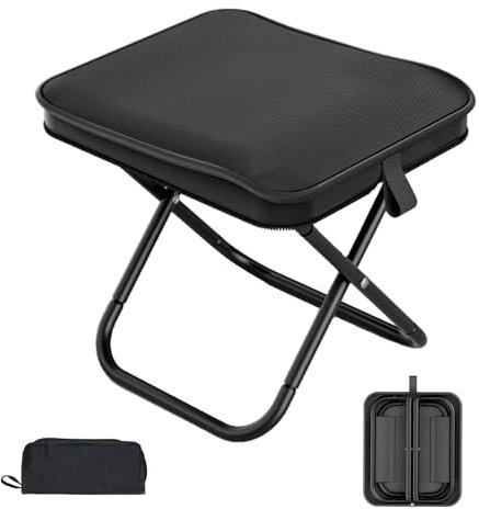 Shinybox Klapphocker Tragbar & Leicht mit Tragetasche - Bis 120kg Belastbar, Perfekt für Camping, Wandern, Angeln, Garten, Strand & Grillen (Schwarz)