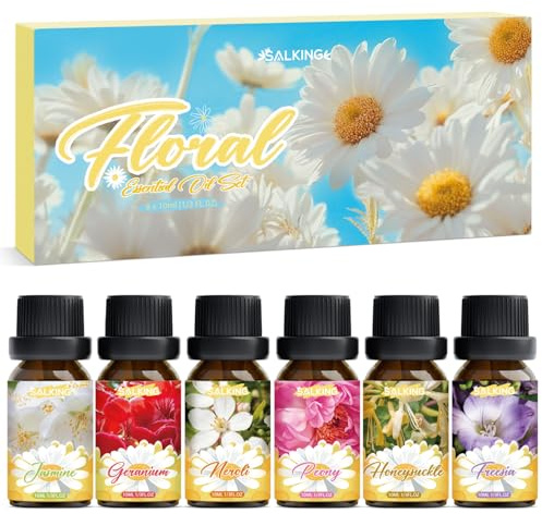 SALKING Blume Ätherische Öle Set, Aromatherapie Duftöl GeschenkSet, Duftöle für Diffuser Luftbefeuchter,6x10 ml Jasmin, Geranie, Neroli, Freesie, Geißblatt und Pfingstrose