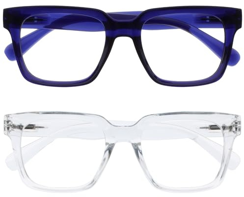 OPULIZERA Gafas de Lectura de Bloqueo de Luz Azul para hombre y mujer, Lentes Antirreflectante y Antideslumbrante, Protección UV, Pacquete de 2 Azul Claro +2,00