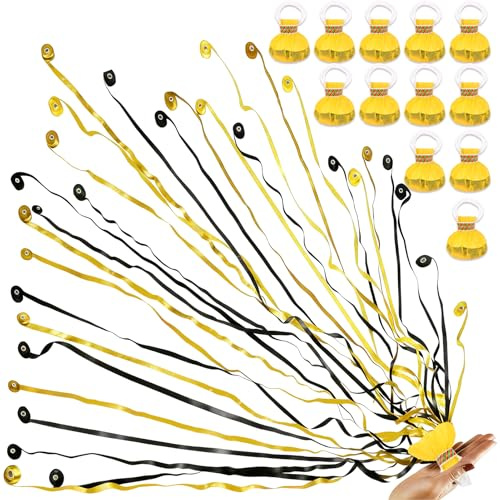 DPKOW Set di 12 Stelle Filanti Nere e Dorate, Gadget Capodanno Stelle Filanti Bomboniere Stelle Filanti Striscioni, Feste di Laurea, Matrimoni, Compleanni e Feste di Pensionamento