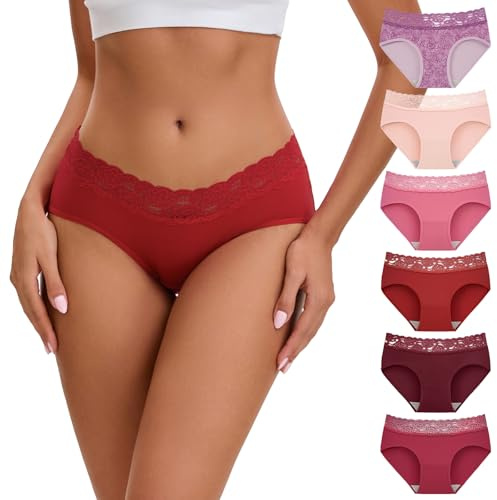 INNERSY Culotte Femme Coton avec Dentelle Hipster Slip Taille Moyenne Shorty Elastique Lot de 6 (38, Collection Blush Romantique)