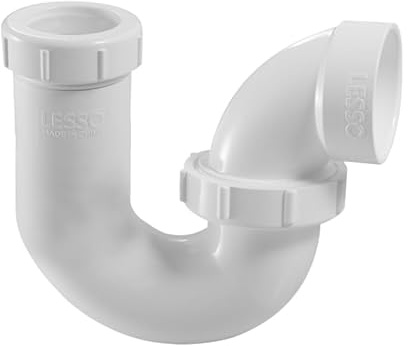 LESSO P Trap PVC 1.5 to 1-1/4 Inch, Leak Odor Proof Drain Kit for Bathroom Kitchen Sink, P-Trap Union 1-1/2 x 1-1/4 Slip Washers with Plastic Nut