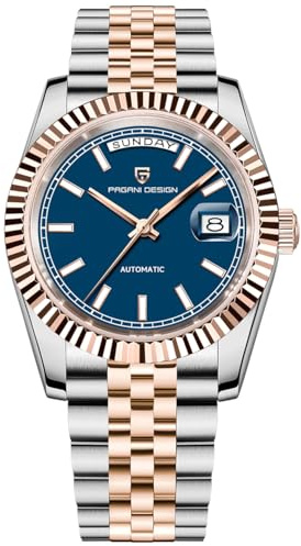 TAYSHILEY Pagani Design, orologio automatico da uomo, DD36, cassa bicolore in oro rosa, quadrante in vetro zaffiro, doppio datario, impermeabile 10 bar e movimento ST16, Blu 1752, Sport Classico Tempo