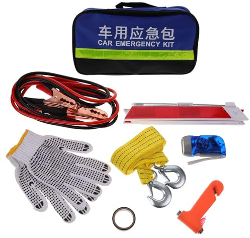 Abaodam Car Roadside Emergency Tool Kit 8pcs Vehicle Repair Set with Warning Triangle, Tow Rope, Utility Hammer, and Storage Bag for Automotive Breakdown Rescue