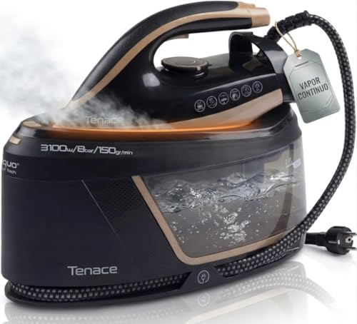 Centro de Planchado Plancha de Vapor para Ropa 3100W 8 Bares Vapor Vertical 150 G/Min Deposito 2L Suela Ceramica Antiadherente Autolimpieza Modo Eco Autoapagado Antical Cord 360 Seleccion Temperatura
