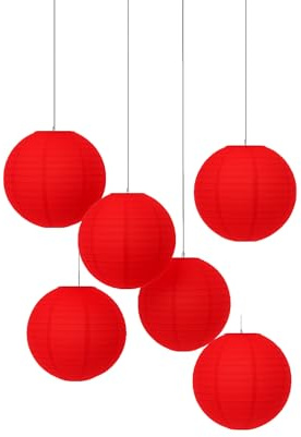 Matissa 10(25CM) Pack of 6 Paper Lantern Wedding Party Decoration Craft Lamp Shade (Red)