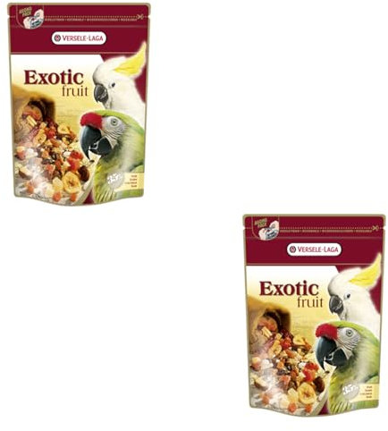 Versele-Laga Prestige Premium Papageien Exotic Fruit Mix | Doppelpack | 2 x 600 g | Leckerei für Papageien aus Samen, Getreide und Früchten | Enthält Papaya, Ananas und Aprikosen
