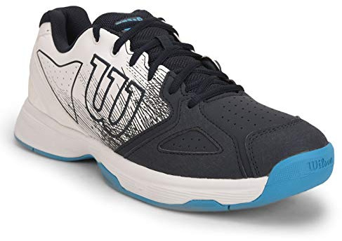 Wilson Zapatillas de deporte para hombre, KAOS STROKE, Gris/Blanco/Azul, 47 1/3, Para todas las superficies, Todo tipo de jugadores, WRS328150E120
