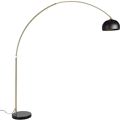QAZQA Moderno Lámpara de arco moderna latón base-mármol pantalla negra 32,5 cm - XXL Acero Alargada Adecuado para LED Max. 1 x 60 Watt