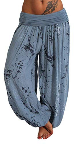 shownicer Damen Hosen Lang Bedrucken Pumphose Haremshose Sommerhose Yogahose Aladinhose Baggy Harem Atmungsaktive Freizeithose Yogahose Strandhose mit Taschen A Blau XL