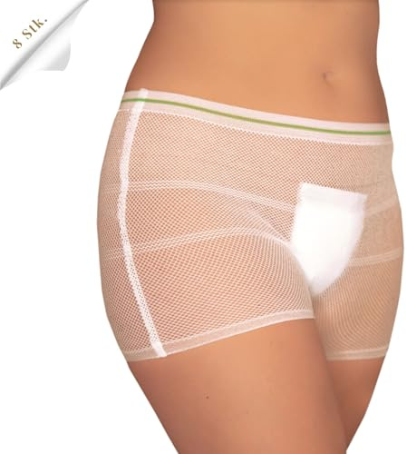 LAKY Jeu de 8 Culottes Post Accouchement pour lit hebdomadaire – en Filet Serviettes hygiéniques après la Naissance, sous-vêtements Grossesse Femme, Le Partum et césarienne, Blanc, L