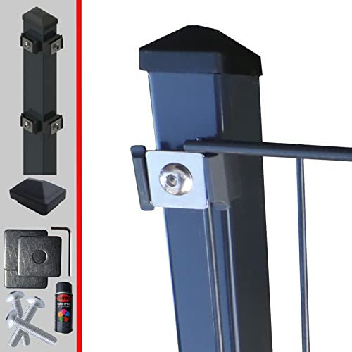 Doppelstabmattenzaun Komplettset 6/5/6mm in Anthrazit RAL7016 – Stabmattenzaun Gartenzaun - Pfosten mit Klemmhalter und Zubehör Zaunhöhe: 1430 mm Länge: 25 m | inkl 1 Eckpfosten