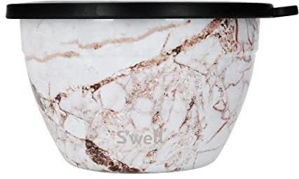 S'well Salad Bowl Kit, Calacatta Gold 1.9L - Salad Lunch Box with Condiment Container and Removable Tray