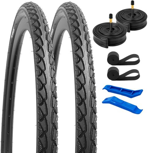 YunSCM 2Pcs Faltbarer 28 Zoll Reifen 28x1.50 700x38C Mantel 40-622 und 2Pcs 700C Schlauch AV48mm Valve kompatibel Bike 700x38C 38-622 700x40C und Fahrrad 28 Zoll Fahrradreifen schlauche