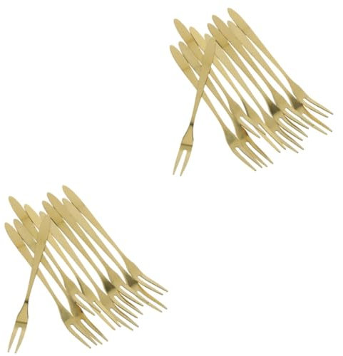 BESTonZON 20 Pièces Fourche à Deux Dents Fourchettes à Dessert Fourchette à Crevettes à Olives à Escargot s à Fromage En Acier Inoxydable or Fruit