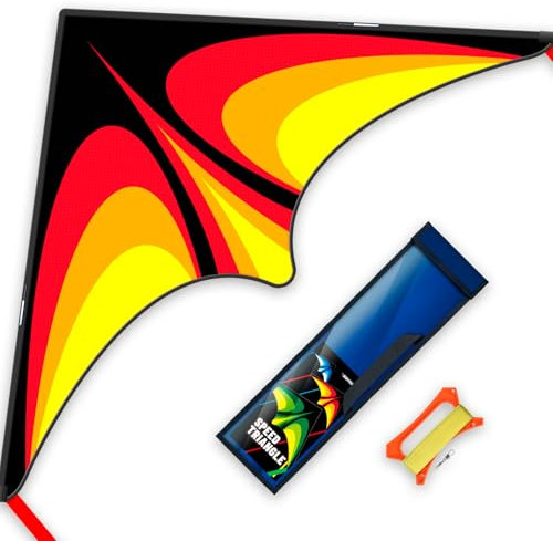 SGftre Delta Drachen für Kinder & Erwachsene | Stabiles Winddrachen-Set mit 100m Drachenschnur, Tragetasche & Griff | Großer Flugdrachen aus Nylon für Strand, Park & Outdoor (154x78 cm, Rot)