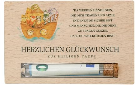 Geldgeschenk zur Taufe - Geschenkkarte aus Holz - Arche, Taufgeschenk Patenkind, Geld verschenken, Taufe Junge Mädchen, Geschenkverpackung Geld Gutschein (Design Arche)