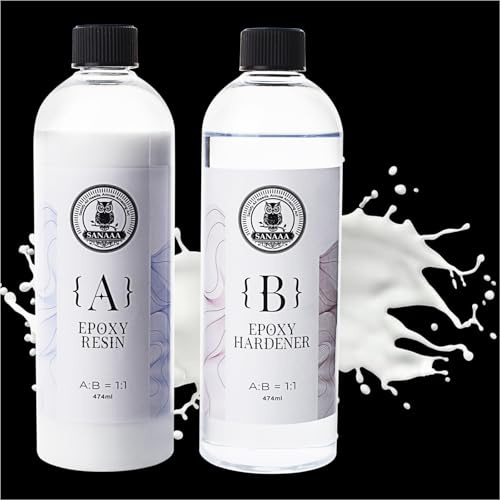 SANAAA Resina epoxi blanca 948 ml, resina de alto brillo sin burbujas para manualidades, moldeo y bricolaje (474 ml x 2)