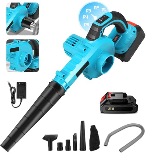 Souffleur de Feuilles,Souffleur Portable sans Fils à Batterie,Souffleur à Feuilles Électrique sans Fil 21V Souffleur à Feuilles Portable à Main,Contrôle à 5 Vitesses,pour Patio,Gazon (1 Batterie)