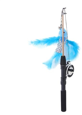 Bsbkoj Kattfiskespö leksak, 40 – 71 cm realistisk kattleksak med teleskopisk stav, 2-sektioner interaktiv träningsleksak för inomhus kattungar och uttråkade