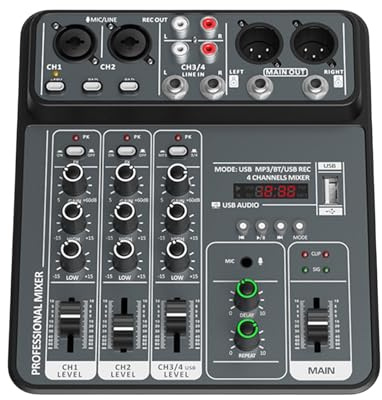 Lätt 4-vägs USB-mixerkonsol för hemkonferens eller direktanvändning med kompatibilitet för flera enheter