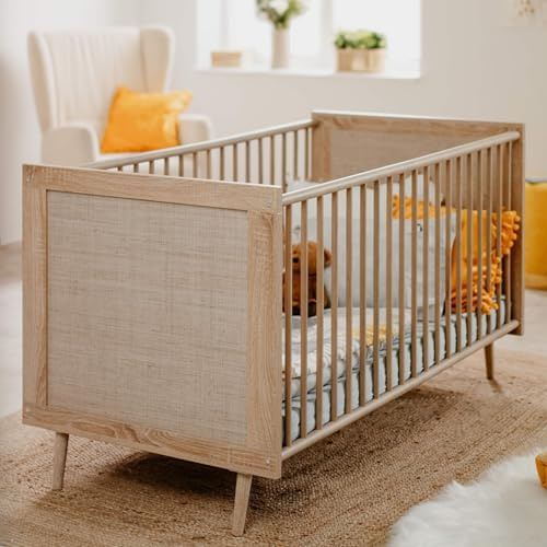 Terre de Nuit Lit bébé à barreaux en Bois Clair imprimé cannage 70x140 - LT7085