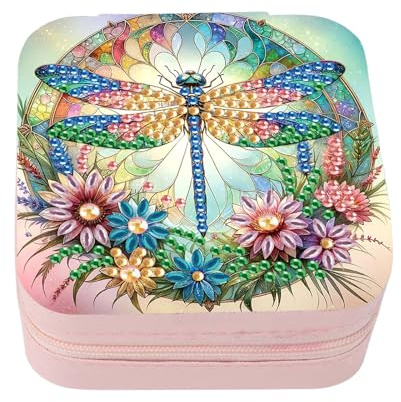 DCIDBEI Pittura a Diamanti Portagioie da Viaggio per Ragazze e Donne Painting Diamond 5D Portagioie Porta gioielli Puzzle Diamond Portagioie Piccolo Jewelry Box Organizer Gioielli Libellula