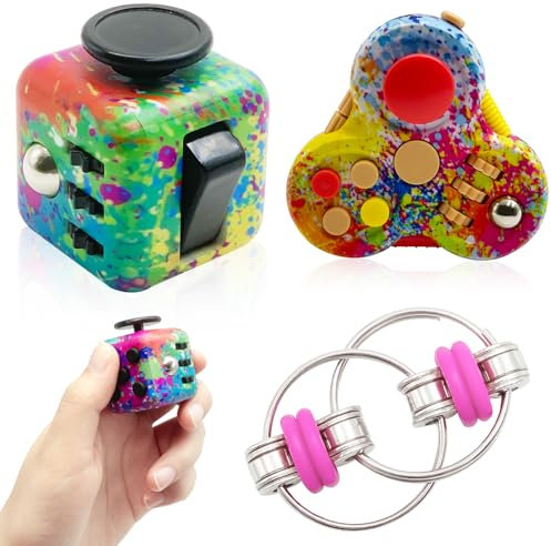 Yeefunjoy 3PCS Fidget Toys Set, Anti-Stress Würfel Cube Spielzeug, Fidget Pad Controller, Flippy Chain, Stressaubbau Nervösität Anti Angst, Party Weihnachten Geburtstagsgeschenk Kinder Erwachsene