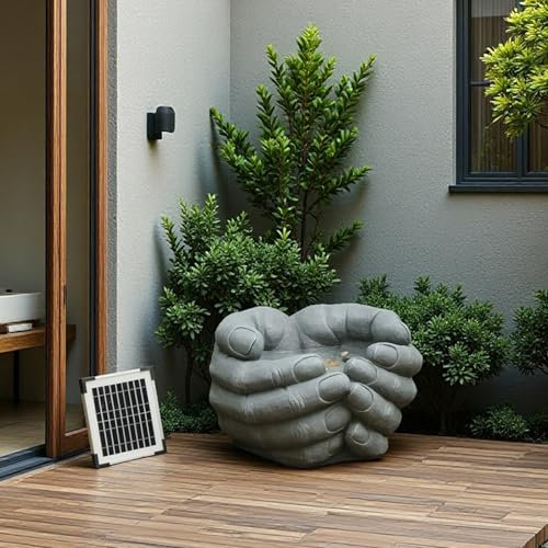 31cm Solar Water Fountain, Outdoor Zen Buddha's Hand Bubbling Water Feature with LED Lights, Suitable for Garden, Terrace, Backyard, Deck, Porch and Outdoor Decoration, Grey