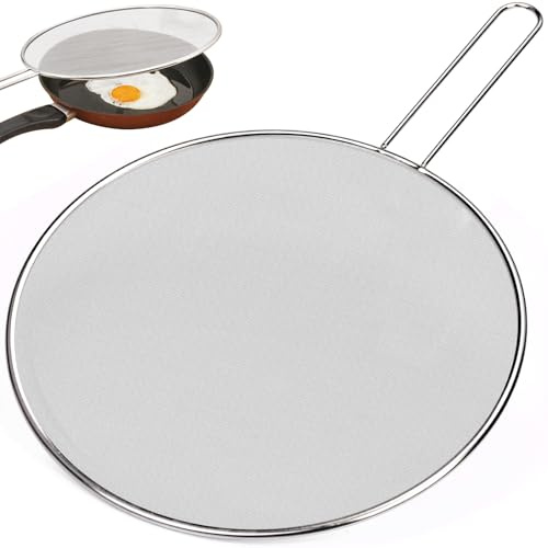 HATANSE 33cm Grandes Tapa Antisalpicaduras de Cocina Protector Salpicaduras Pantalla Antisalpicaduras de Acero Inoxidable con Mango Largo Tapa a Prueba de Aceite