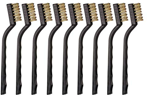 YiwerDer 9PCS MINI Brass Brushes Set, Curved Handle Scratch Wire Toothbrush, Cleaning Welding Slag and Rust