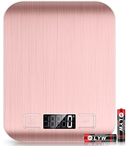 Mik-Nana Food Scale Pink, 10kg/22lb Digital Kitchen Scale Weight Grams and Oz for Baking and Cooking, 1g/0.1oz Precise Graduation, Easy Clean Stainless Steel